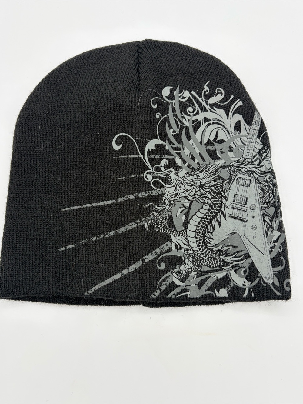 Vintage Kohls dragon, couture, graphic beanie, skull hat, grunge y2k